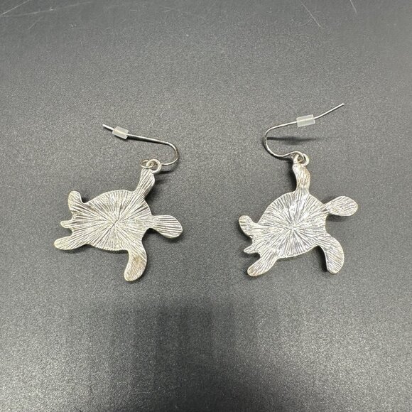 Sea Turtle Dangle Earrings Yellow Shell Inlay Fishhook Beach Ocean Nautical - Picture 4 of 6